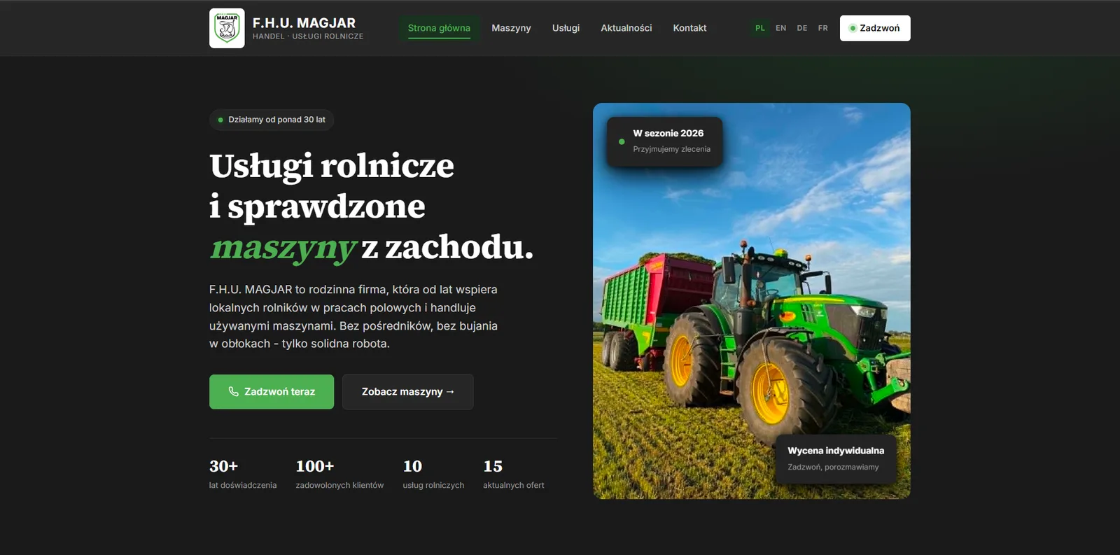 Strona FHU Magjar - widok główny